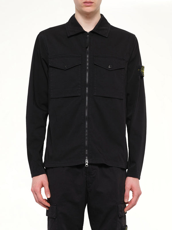 1200010 Cotton Zip-Up Shirt in Black