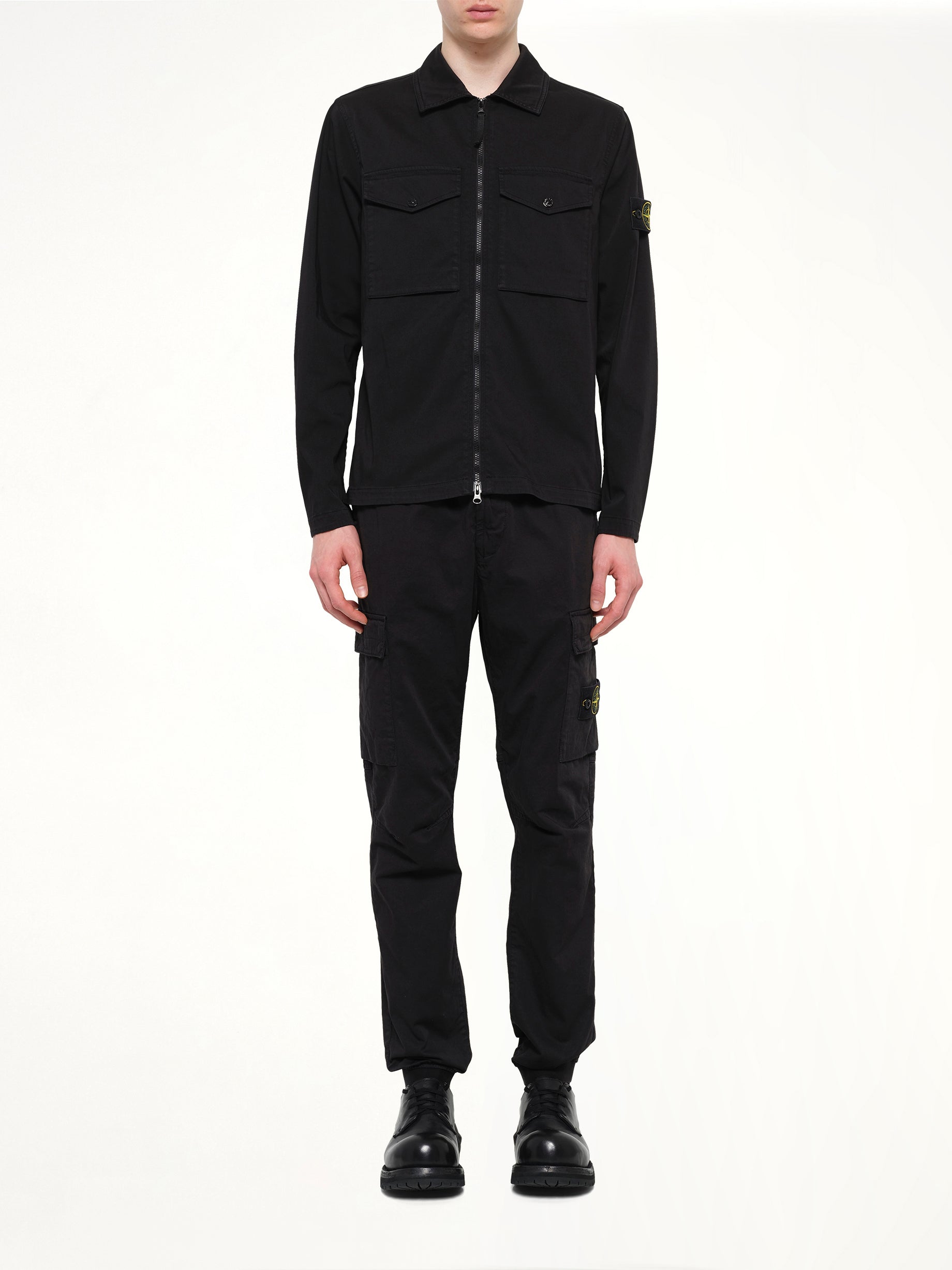 1200010 Cotton Zip-Up Shirt in Black