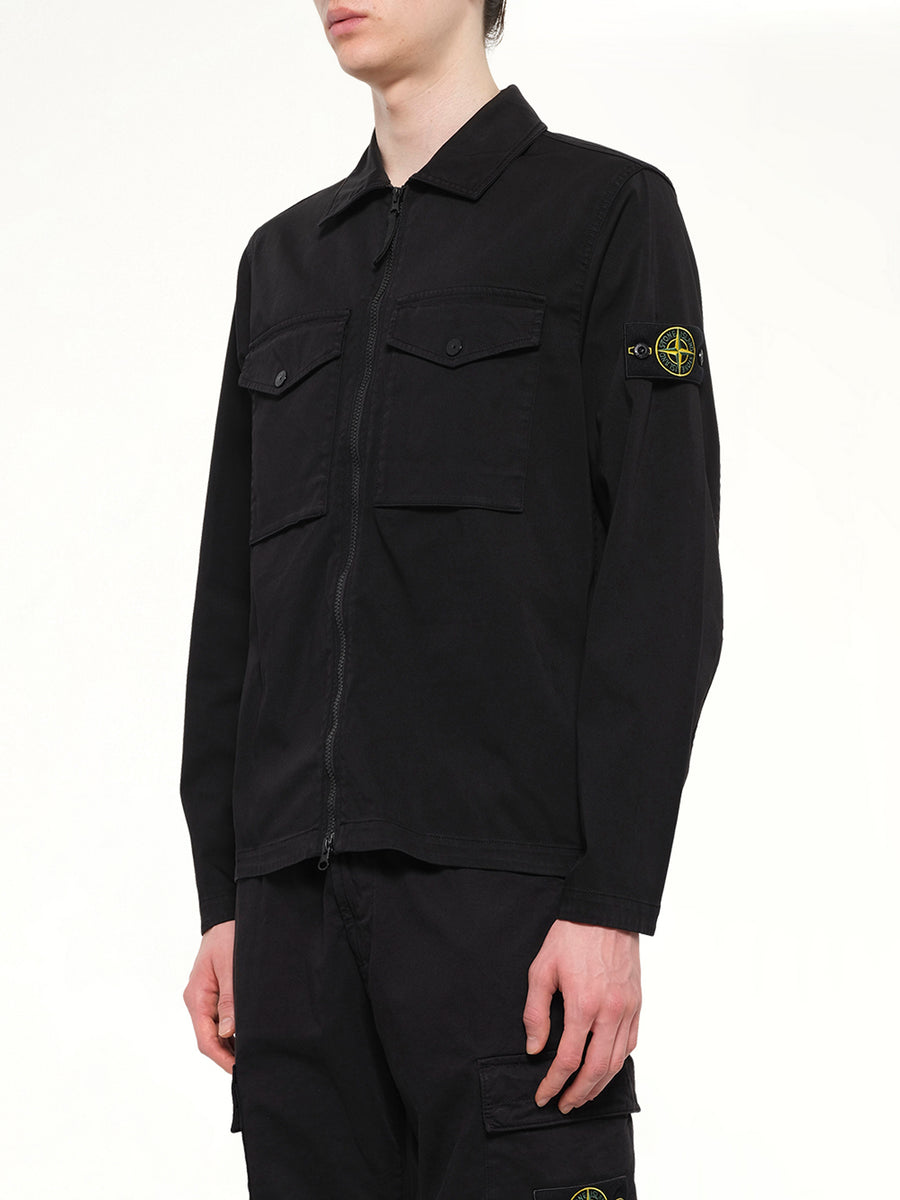 1200010 Cotton Zip-Up Shirt in Black