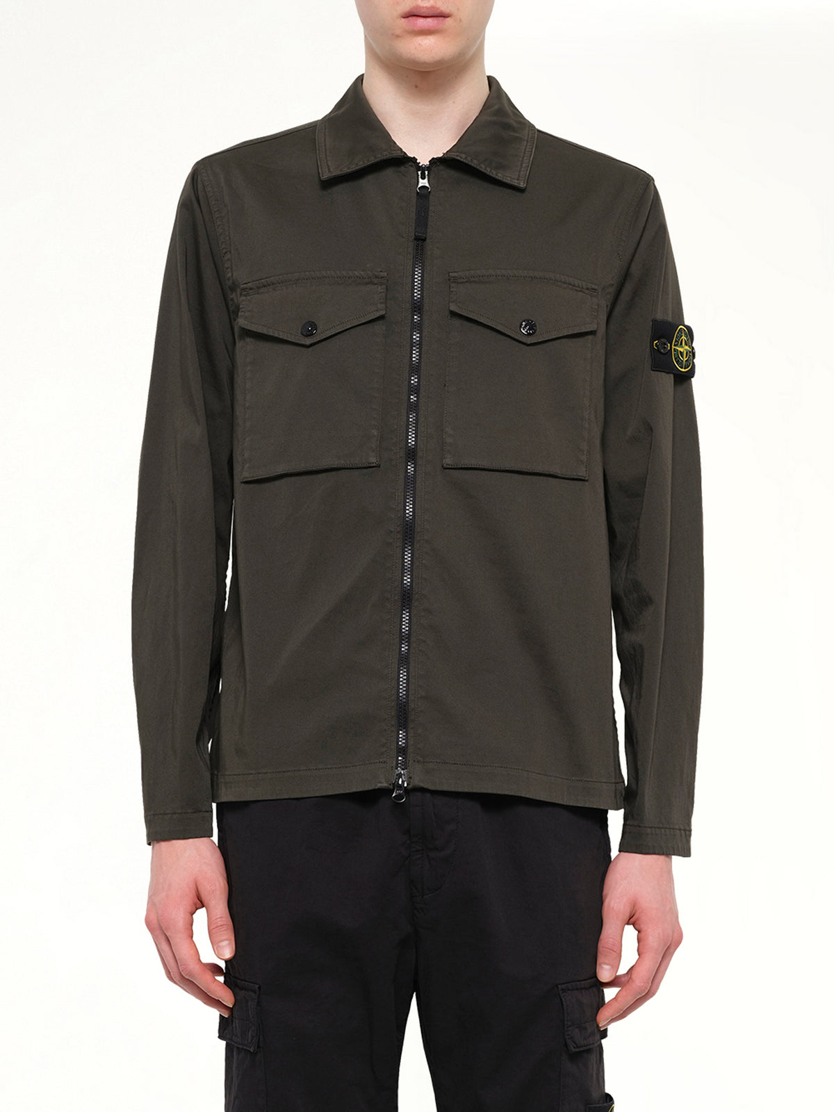 1200010 Cotton Zip-Up Shirt in Coal Grey