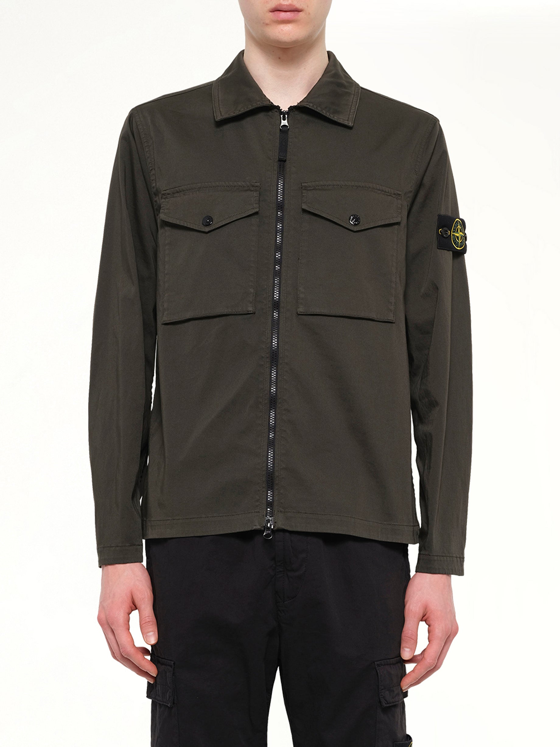 1200010 Cotton Zip-Up Shirt in Coal Grey