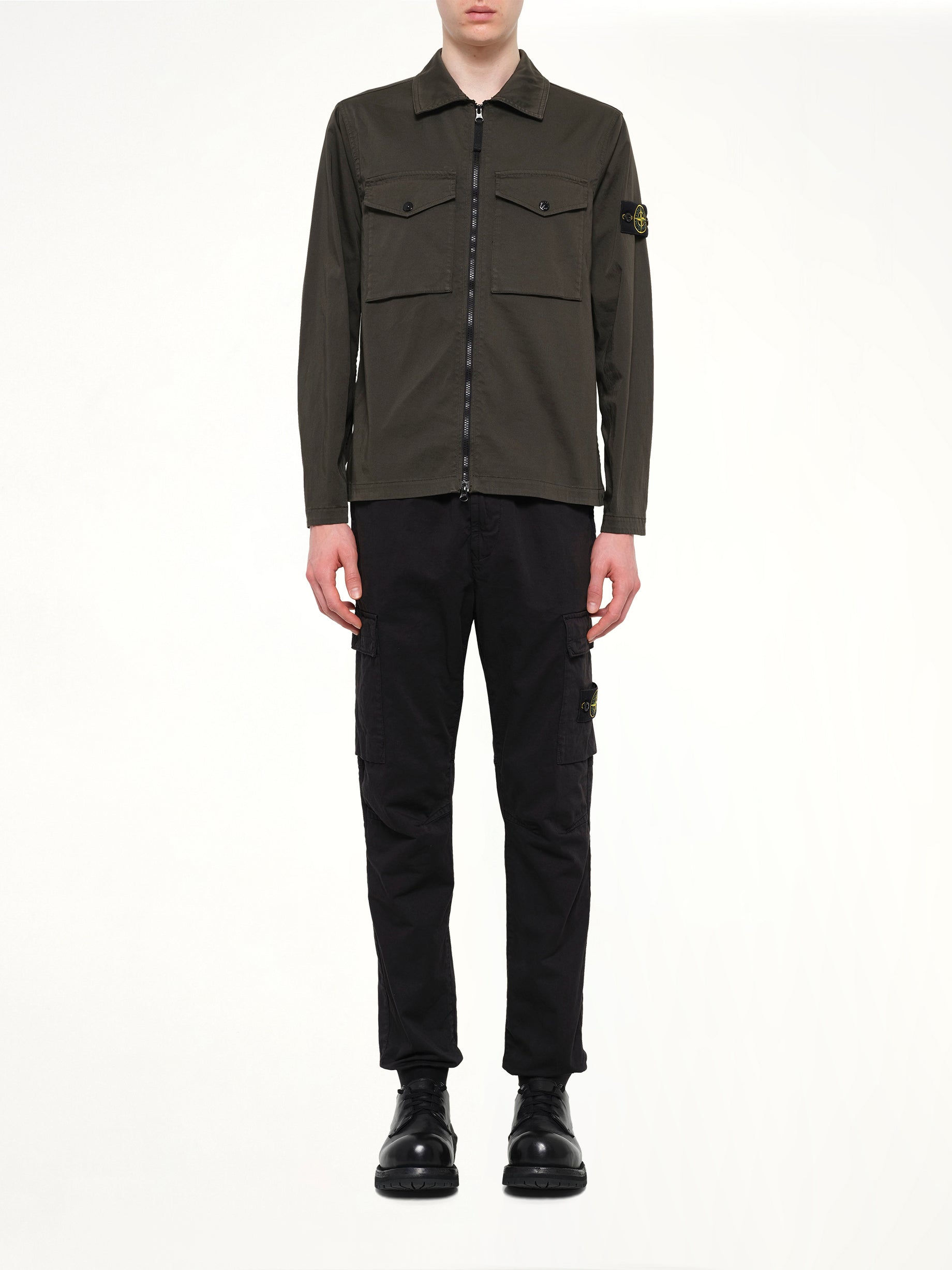 1200010 Cotton Zip-Up Shirt in Coal Grey