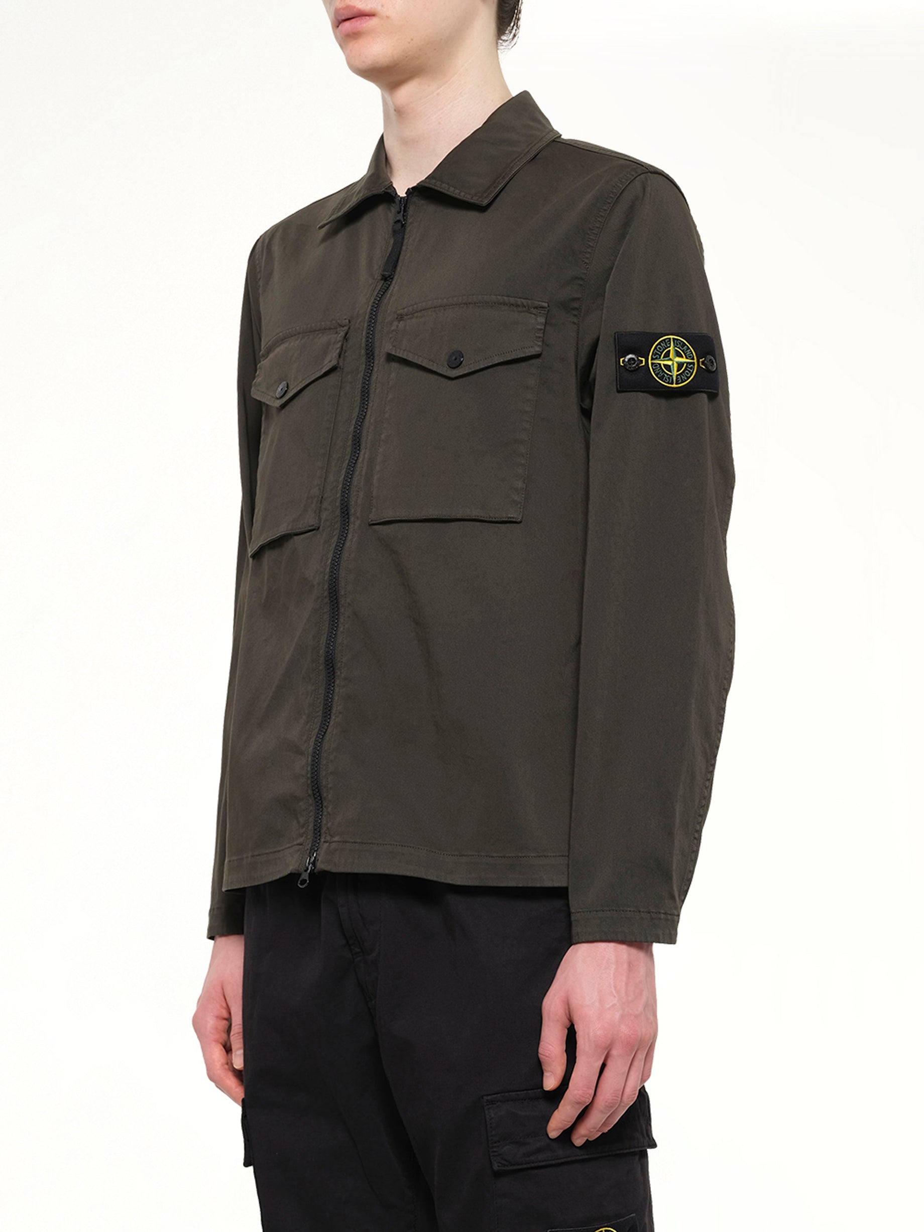 1200010 Cotton Zip-Up Shirt in Coal Grey