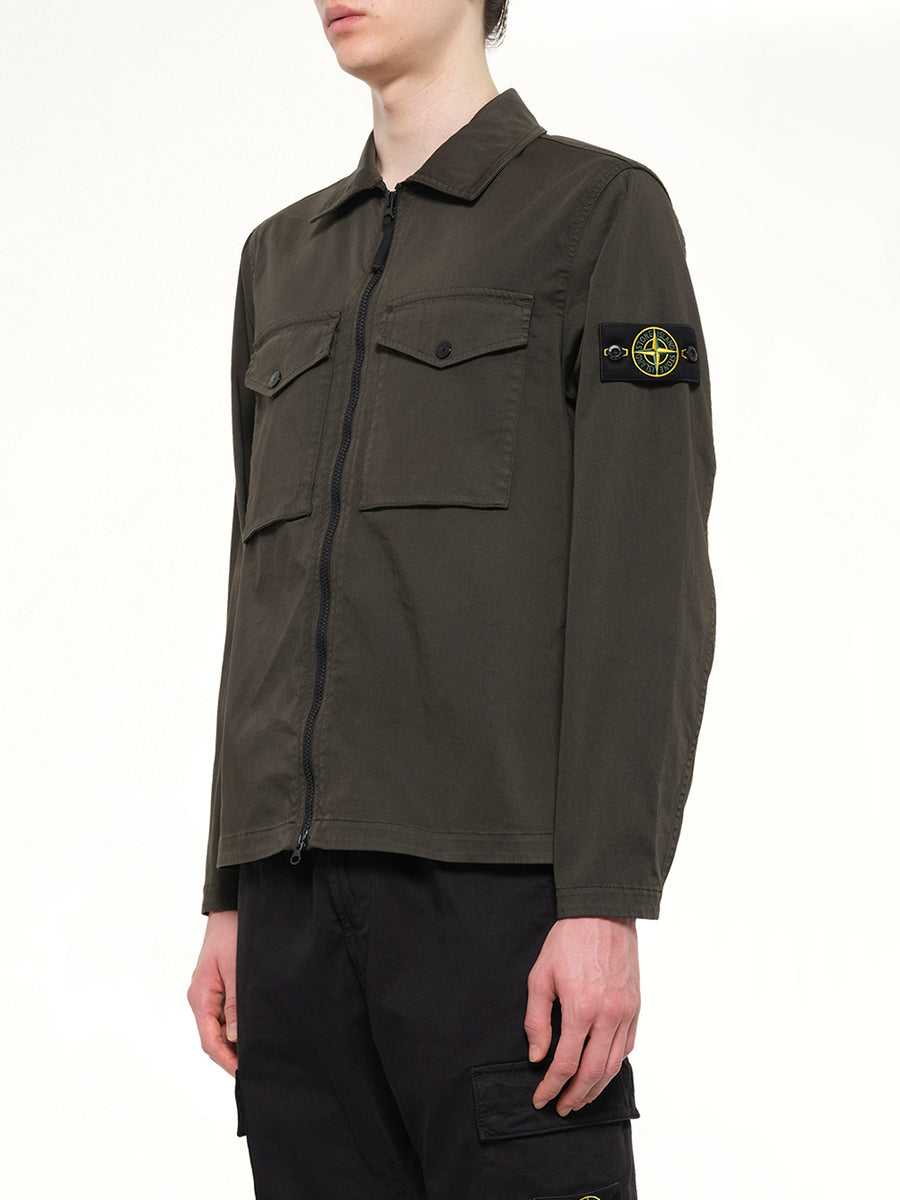 1200010 Cotton Zip-Up Shirt in Coal Grey