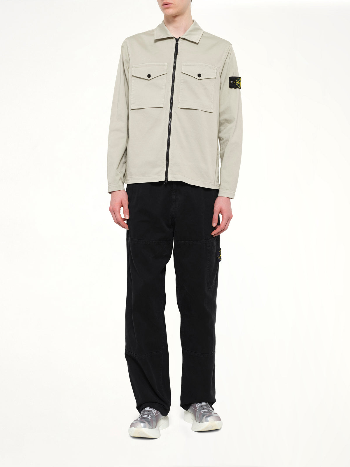 1200010 Cotton Zip-Up Shirt in Sand