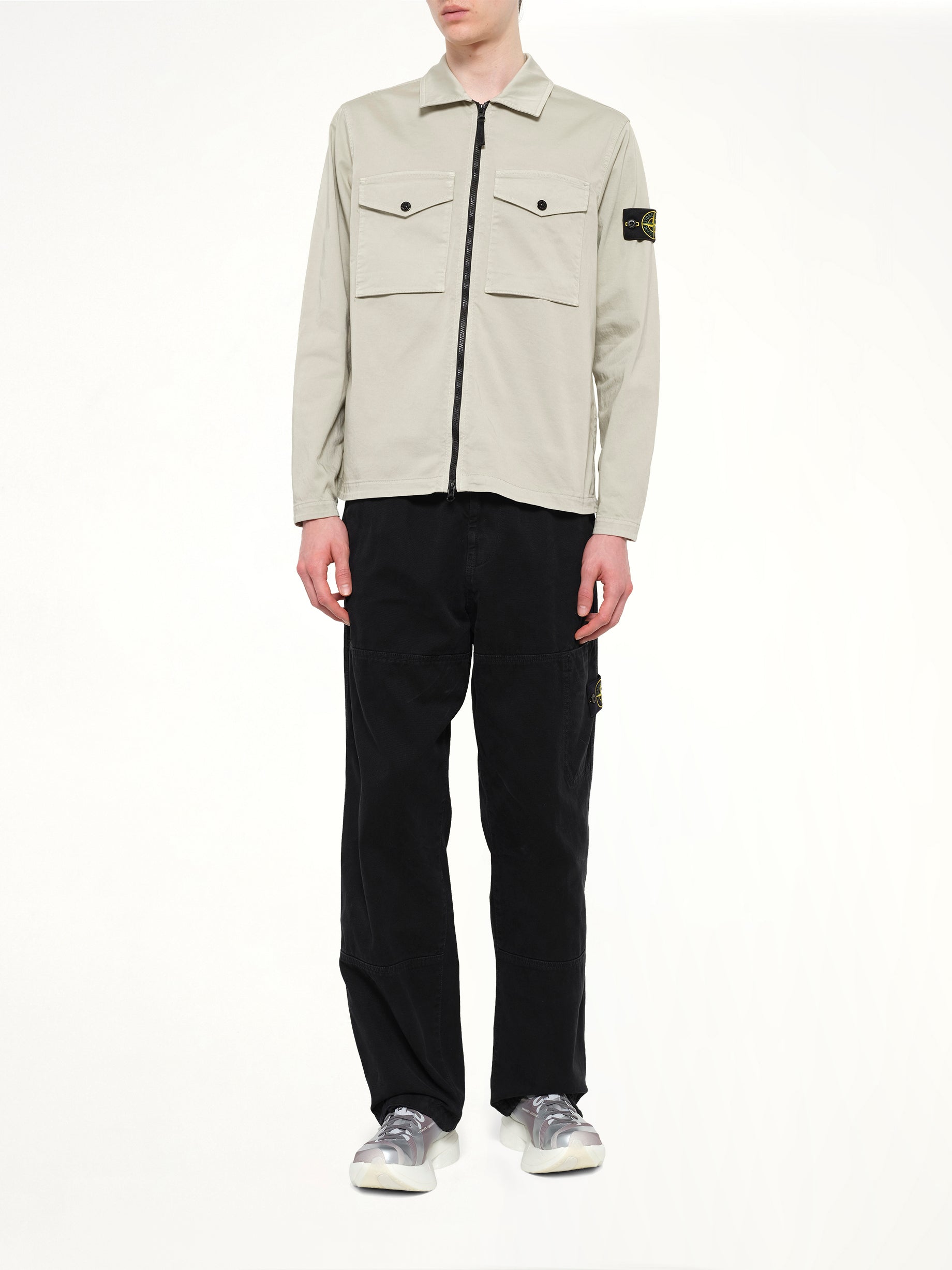 1200010 Cotton Zip-Up Shirt in Sand