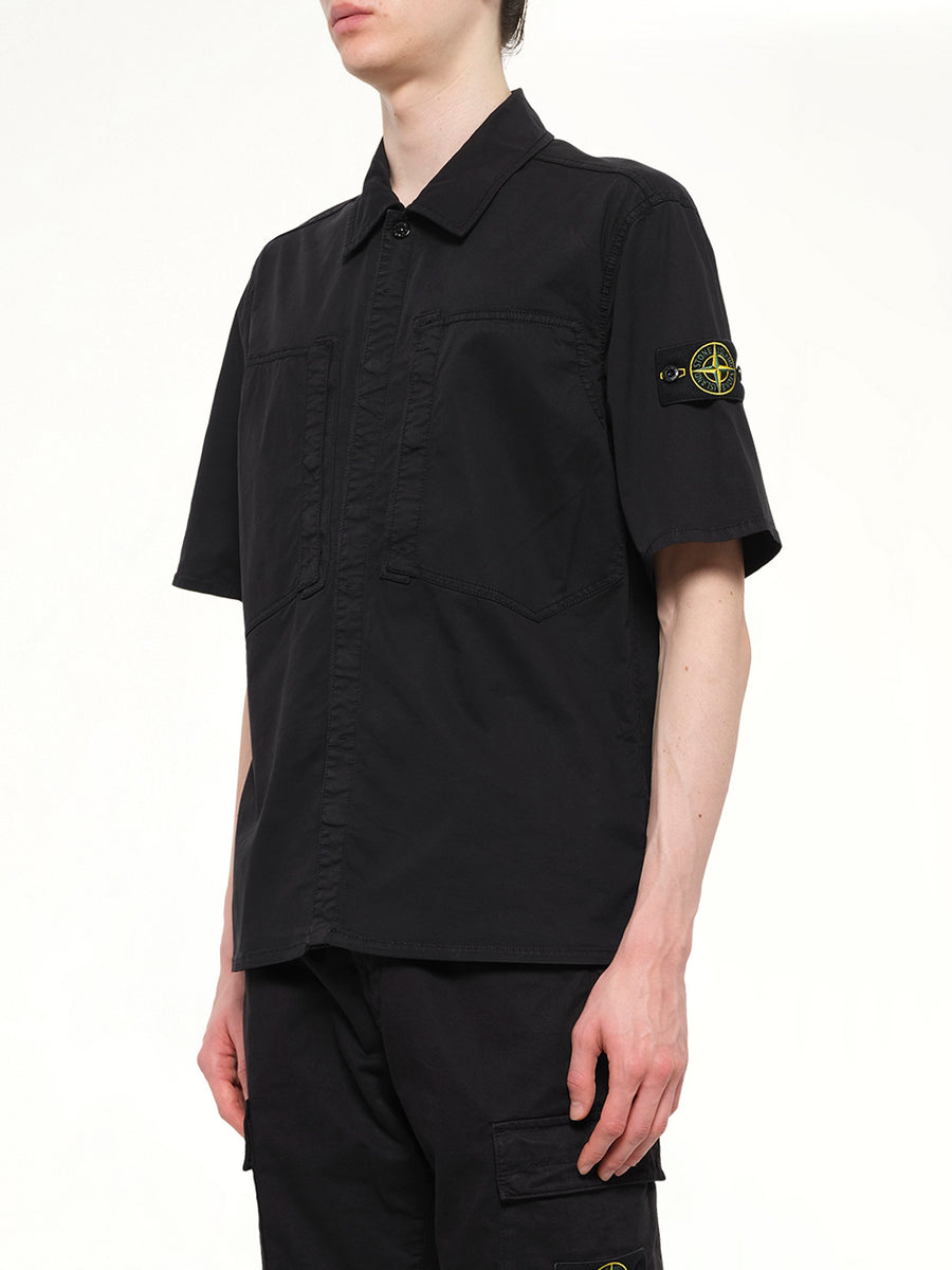 1200037 Stretch Organic Cotton SS Shirt in Black