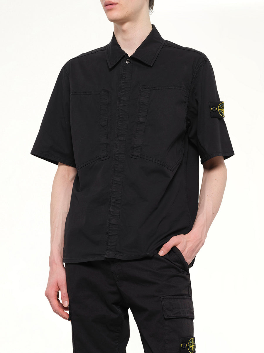 1200037 Stretch Organic Cotton SS Shirt in Black