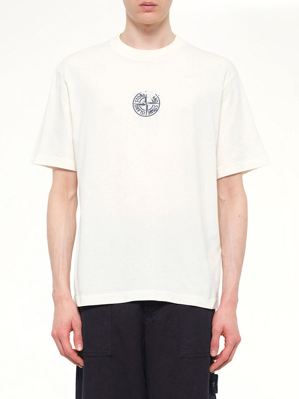 2100001 Cotton Compass Print T-Shirt in Ivory