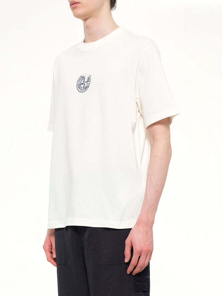 2100001 Cotton Compass Print T-Shirt in Ivory