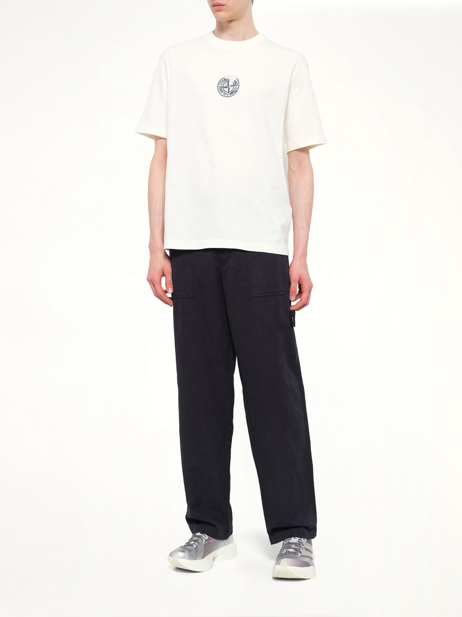 2100001 Cotton Compass Print T-Shirt in Ivory