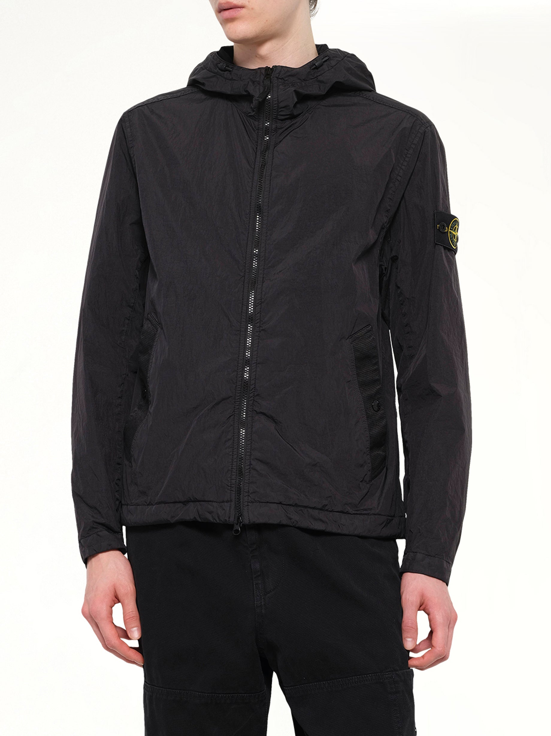 4100001 Crinkle Reps Hooded Jacket in Black