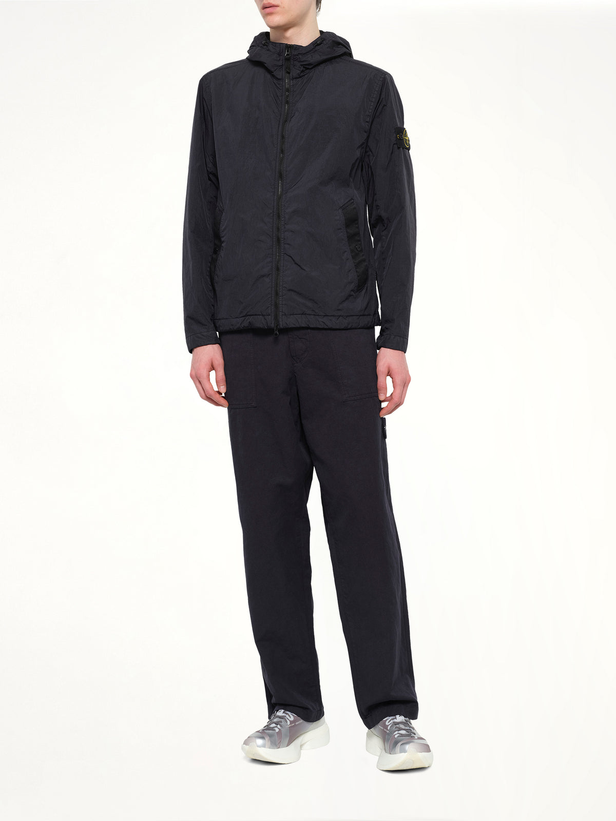 4100001 Crinkle Reps Hooded Jacket in Navy Blue