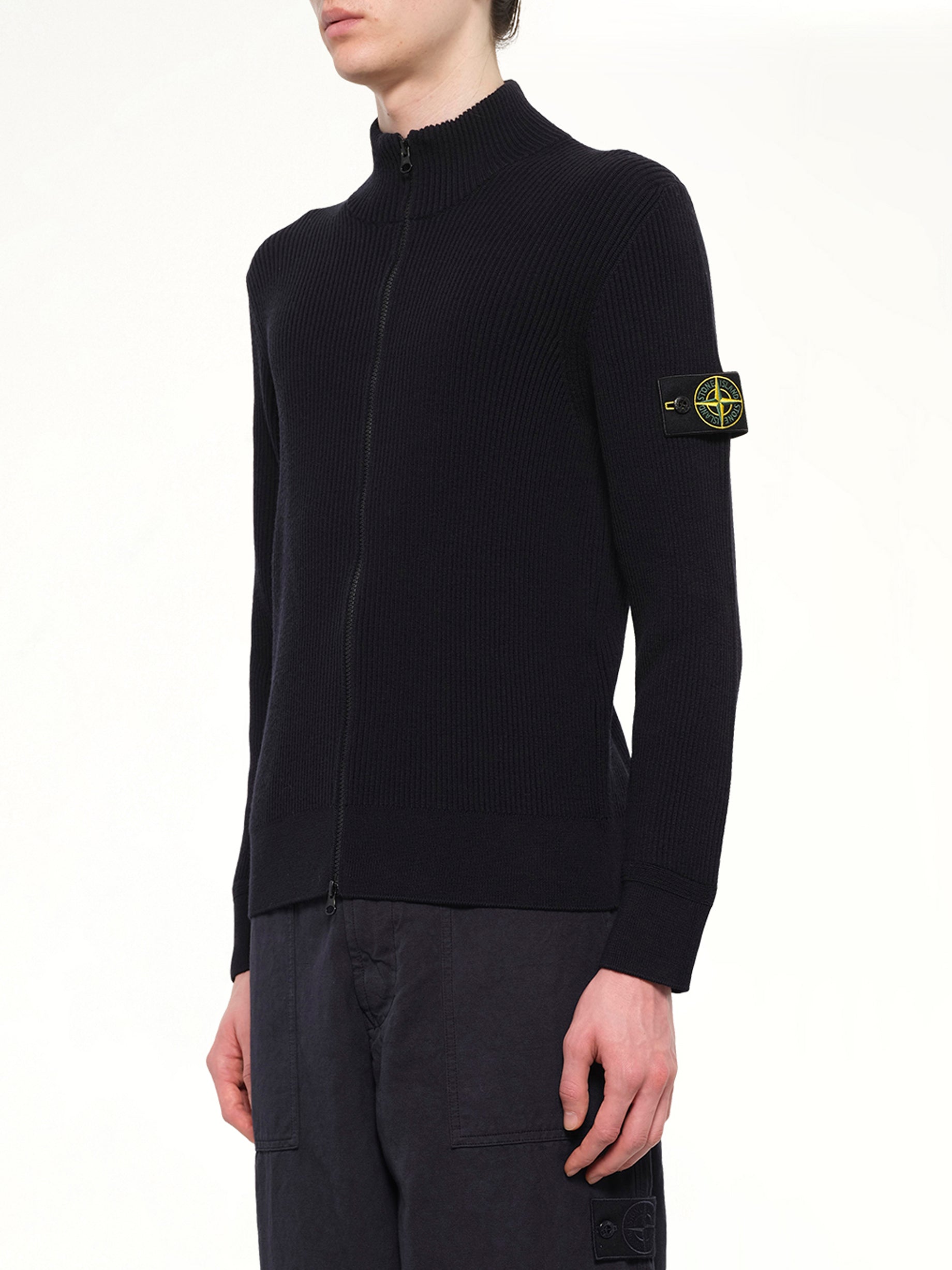 5100017 Full Rib RWS Wool Cardigan in Navy Blue