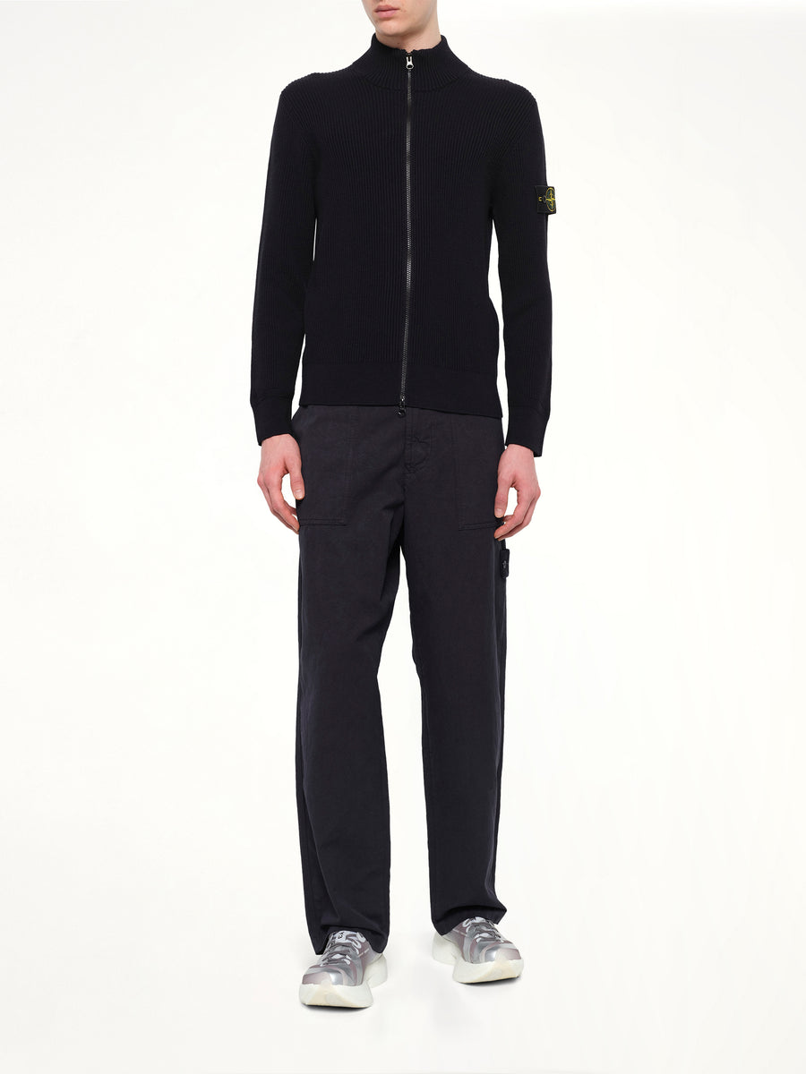 5100017 Full Rib RWS Wool Cardigan in Navy Blue