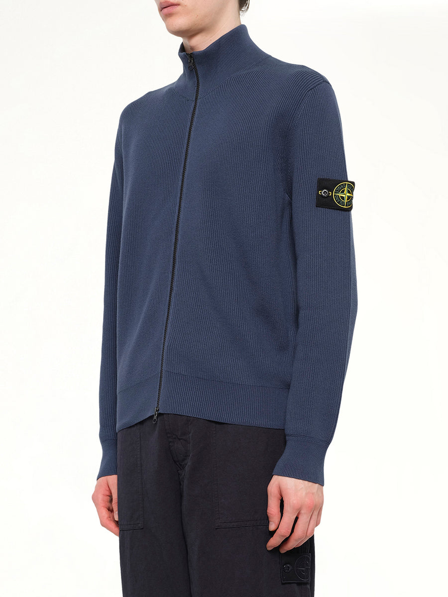 5100126 Ribbed Cotton Zip-Up Cardigan in Slate Blue