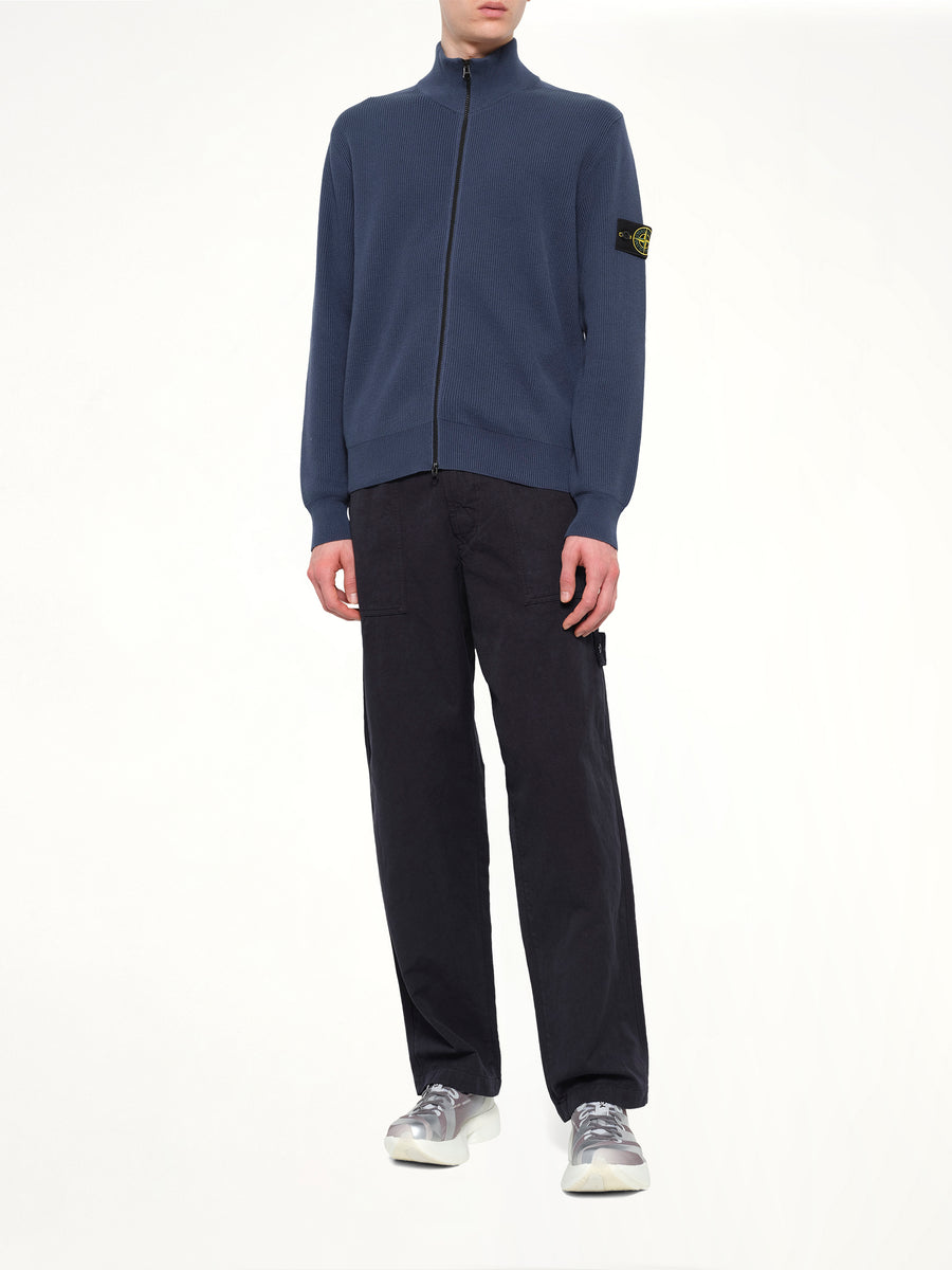 5100126 Ribbed Cotton Zip-Up Cardigan in Slate Blue