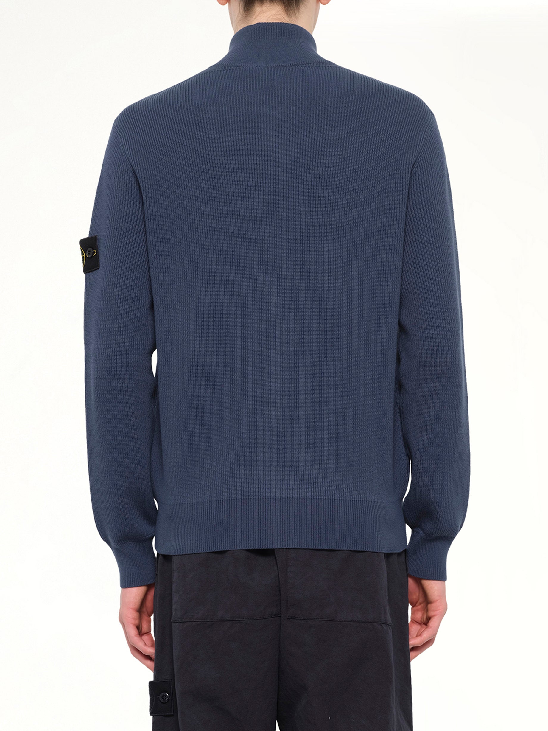 5100126 Ribbed Cotton Zip-Up Cardigan in Slate Blue