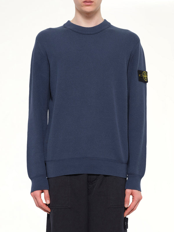 5100154 Ribbed Cotton Crewneck Sweater in Slate Blue