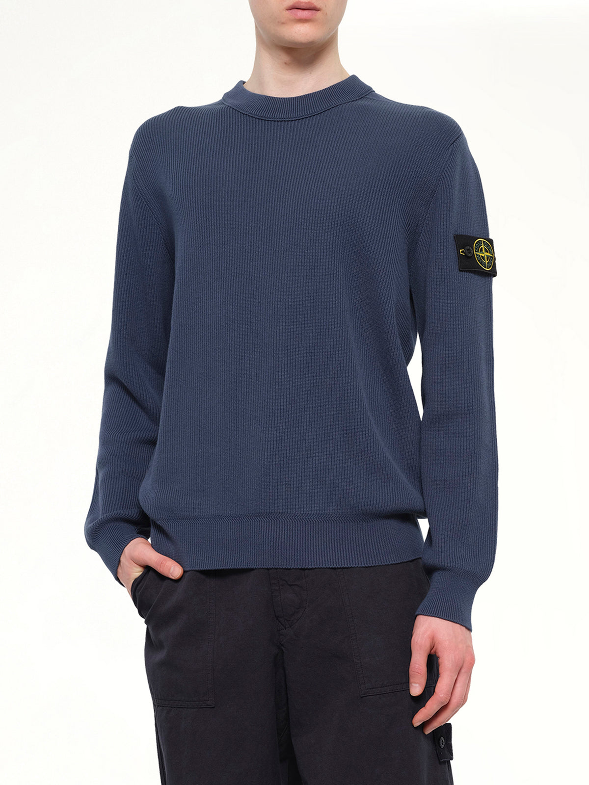 5100154 Ribbed Cotton Crewneck Sweater in Slate Blue