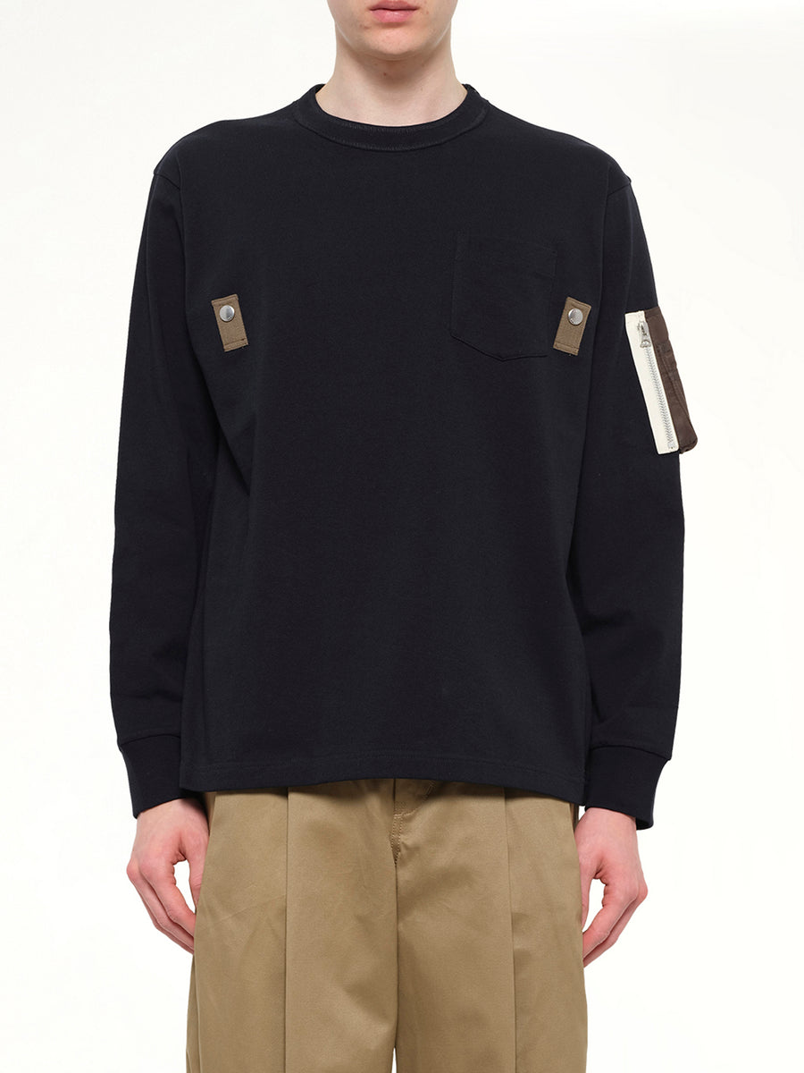 Cotton Jersey L/S T-Shirt in Navy/Dark Khaki