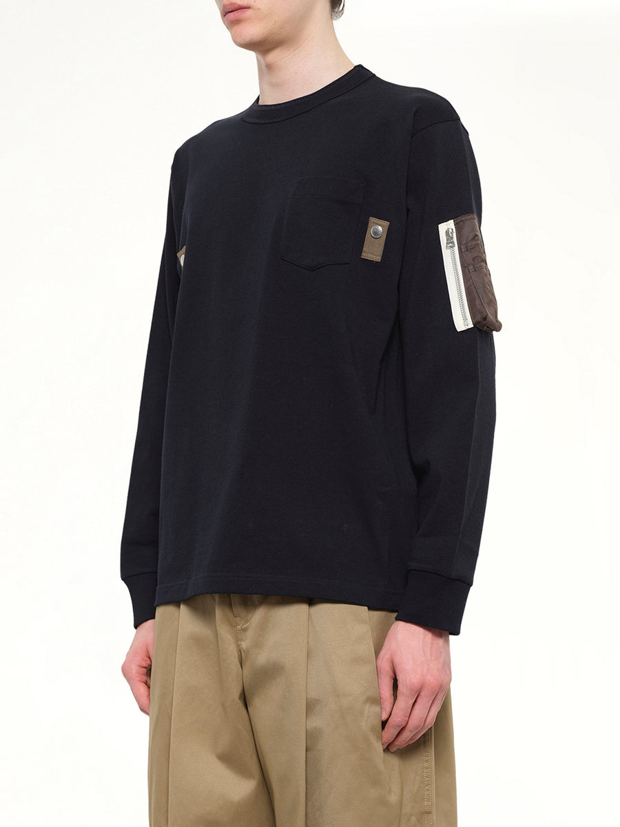 Cotton Jersey L/S T-Shirt in Navy/Dark Khaki