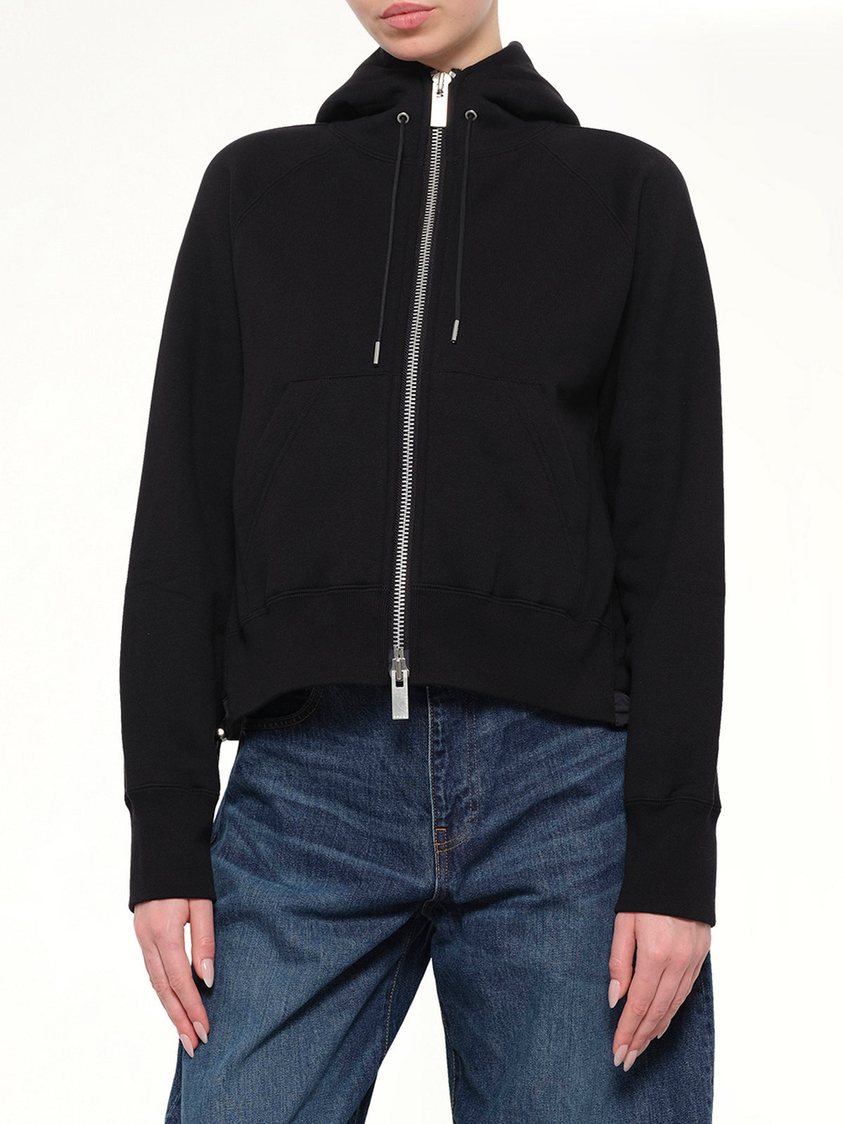 Cotton Jersey Zip Hoodie in Black