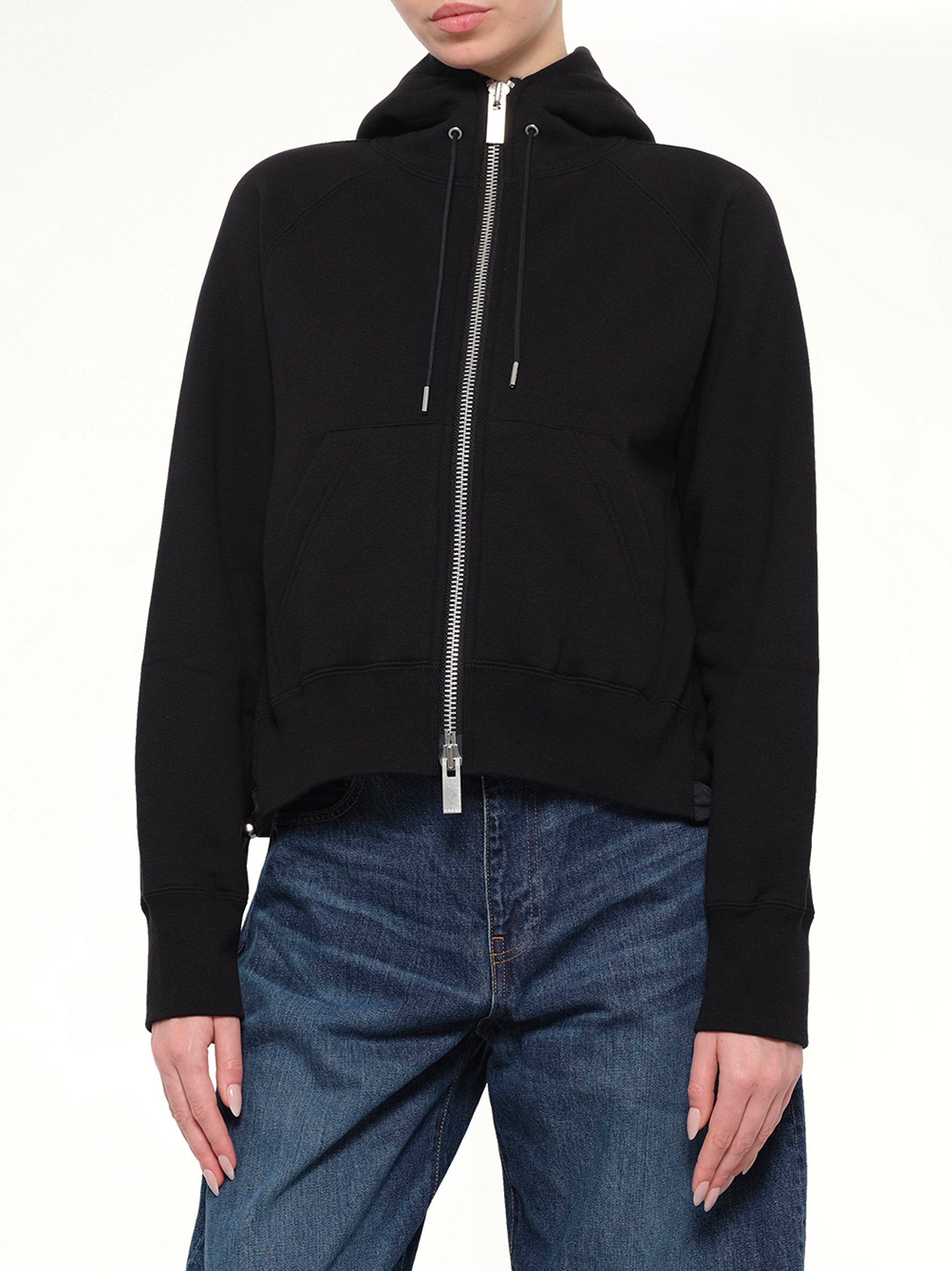 Cotton Jersey Zip Hoodie in Black