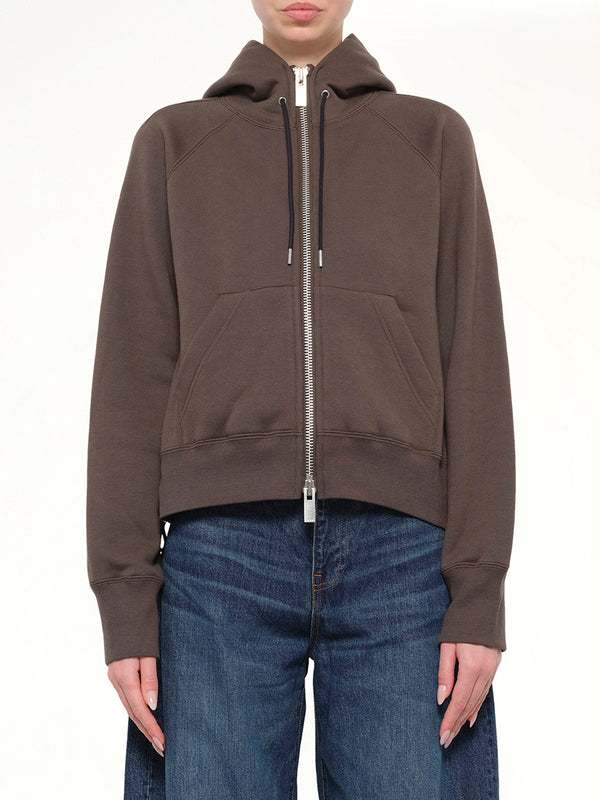 Cotton Jersey Zip Hoodie in Khaki