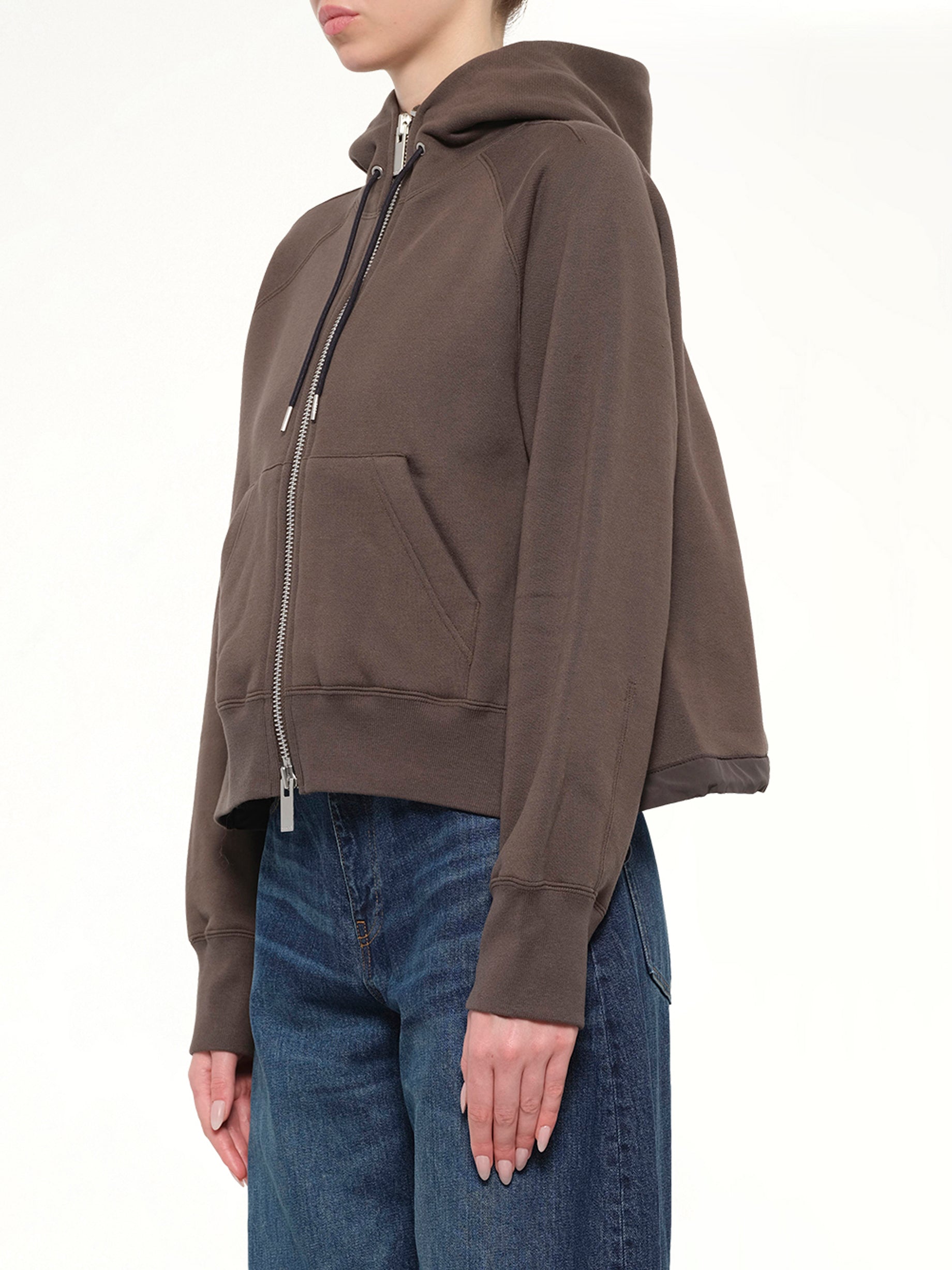 Cotton Jersey Zip Hoodie in Khaki