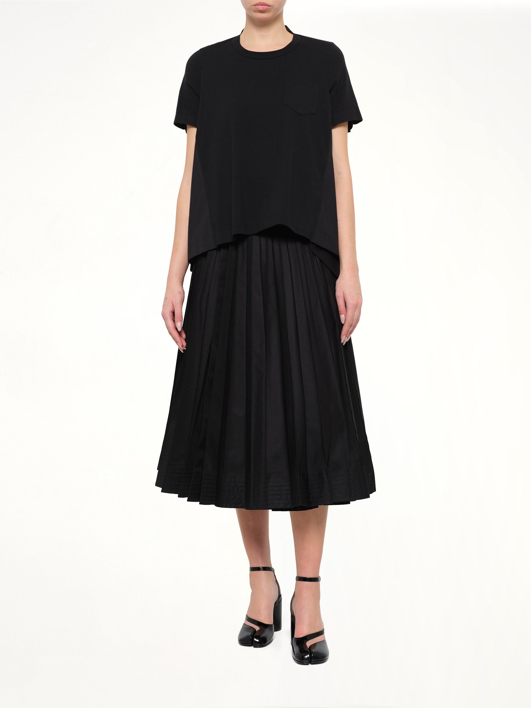 Cotton Poplin x Cotton Jersey T-Shirt in Black