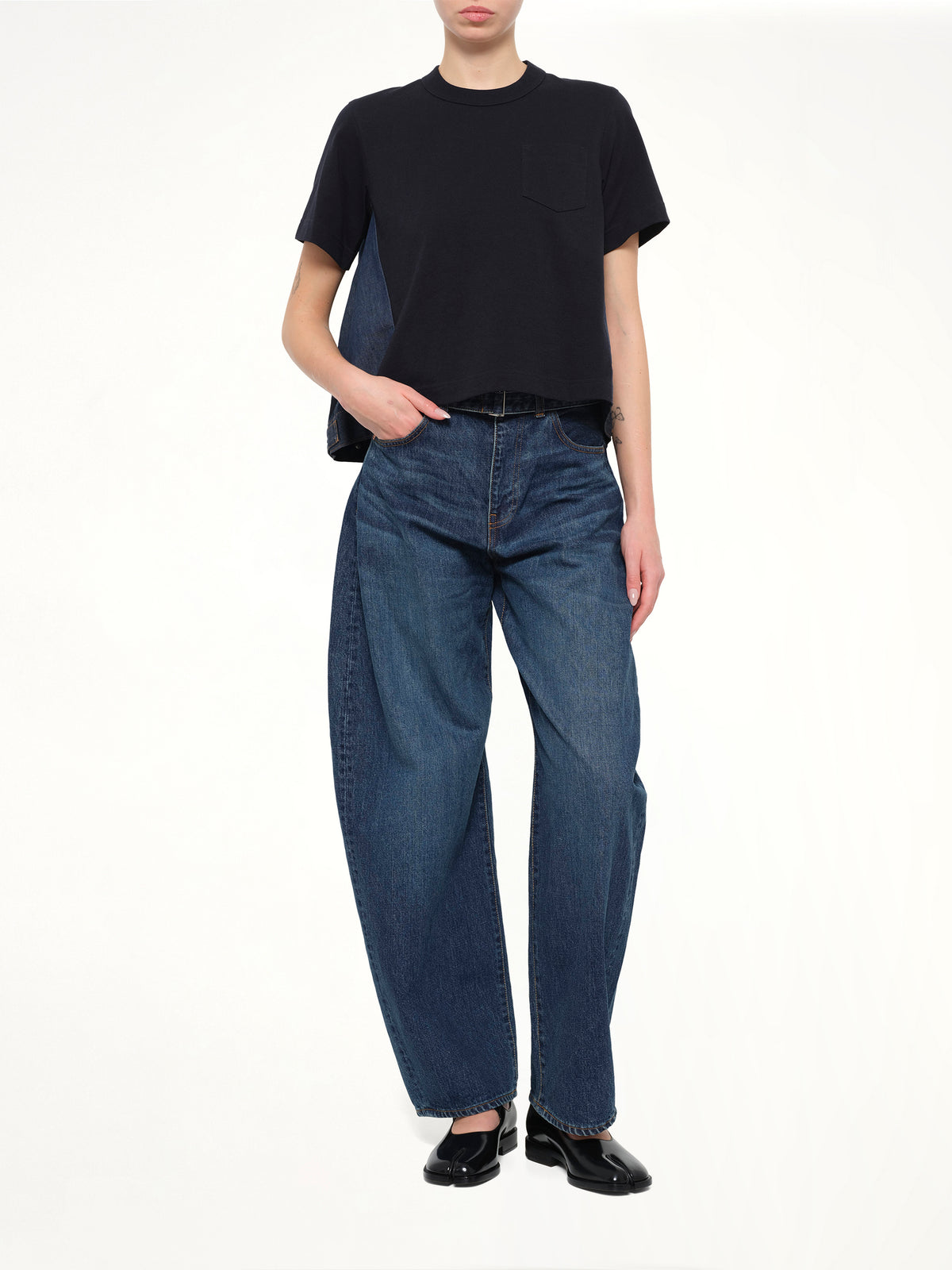 Denim x Cotton Jersey T-Shirt in Navy/Blue