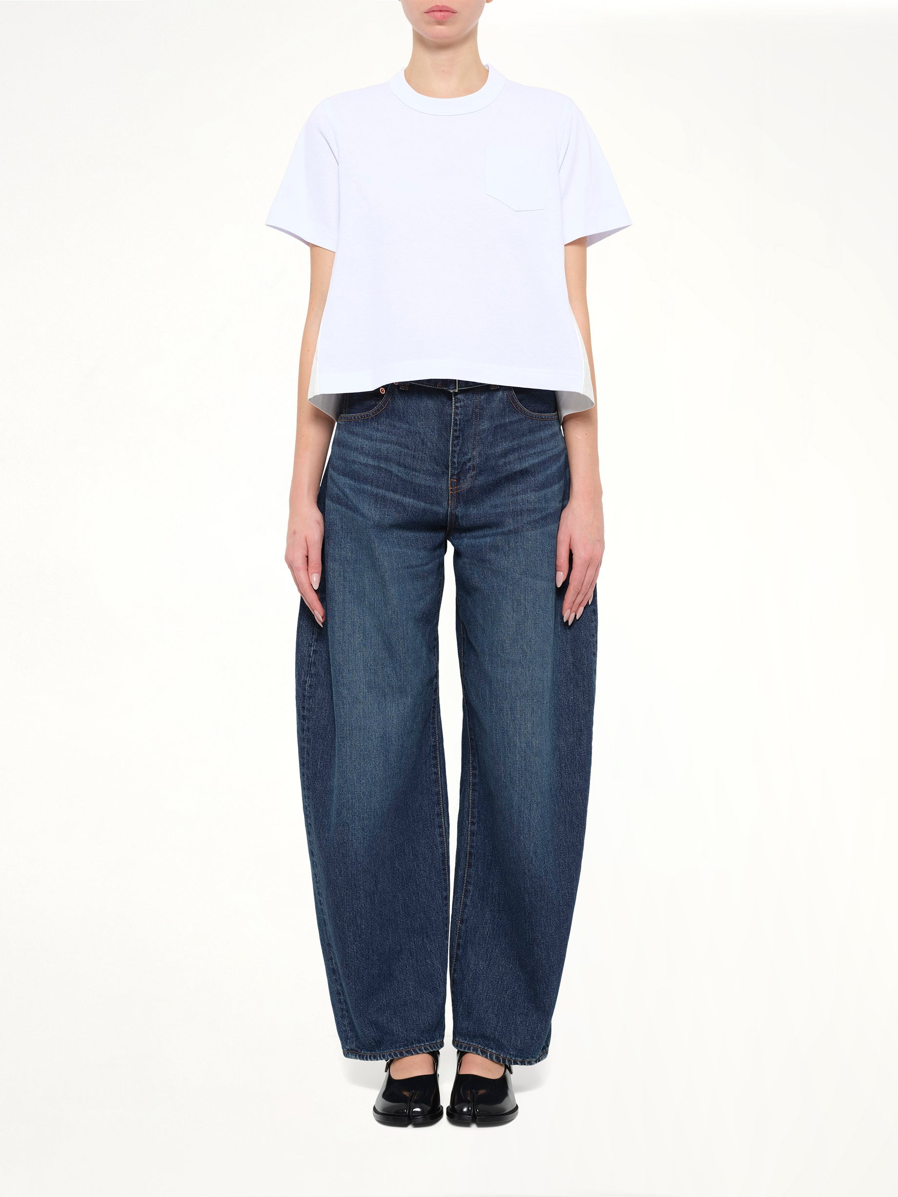 Denim x Cotton Jersey T-Shirt in White/Off White