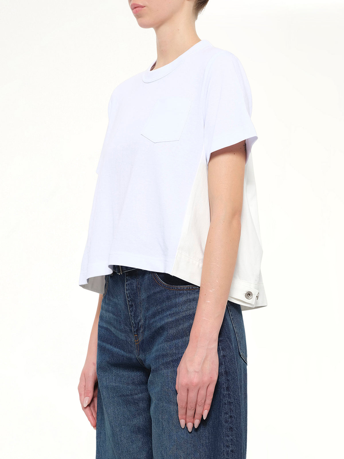Denim x Cotton Jersey T-Shirt in White/Off White