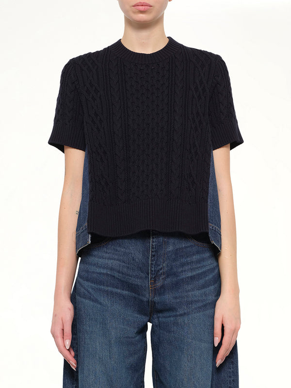 Denim x Cotton Knit Sweater in Navy