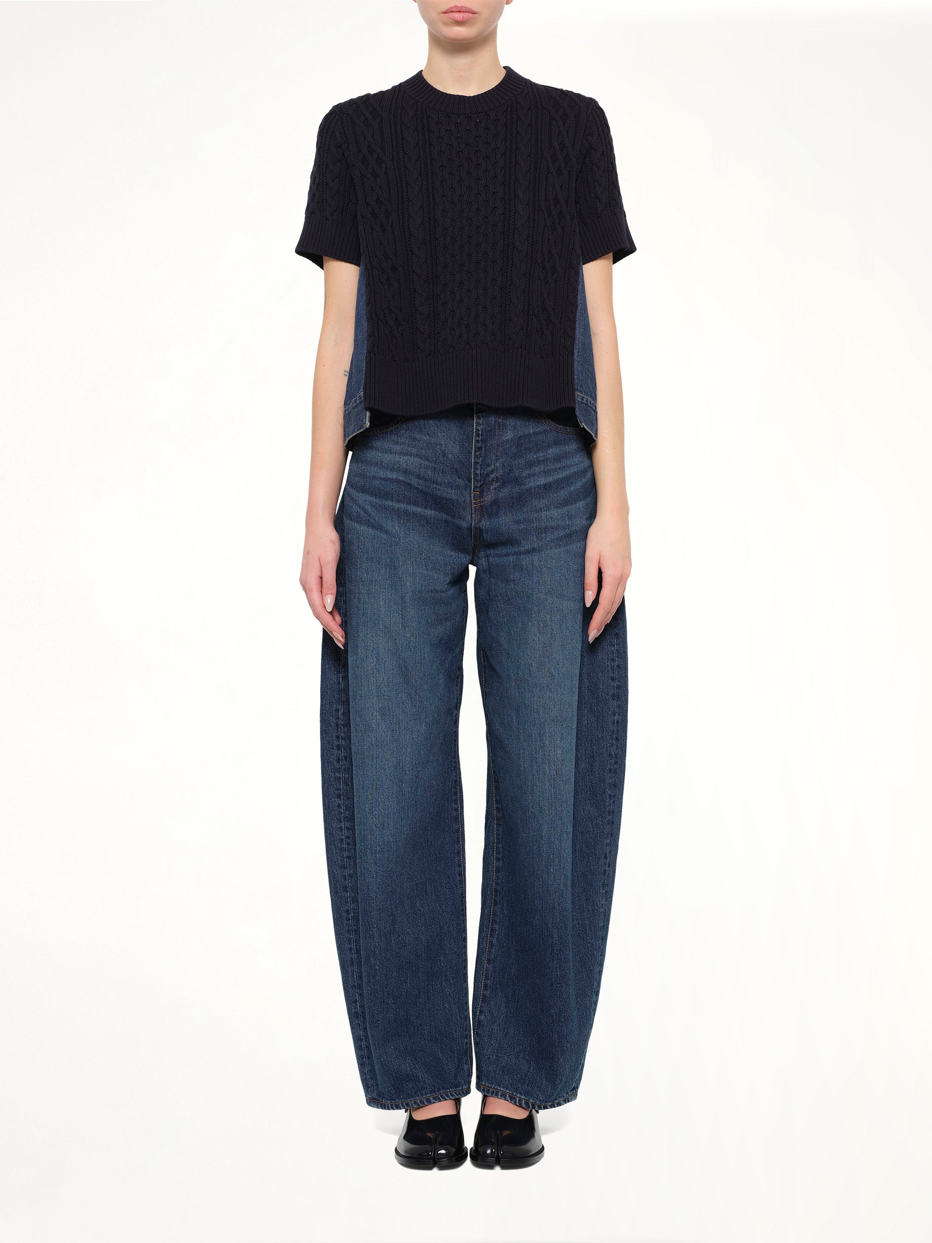 Denim x Cotton Knit Sweater in Navy