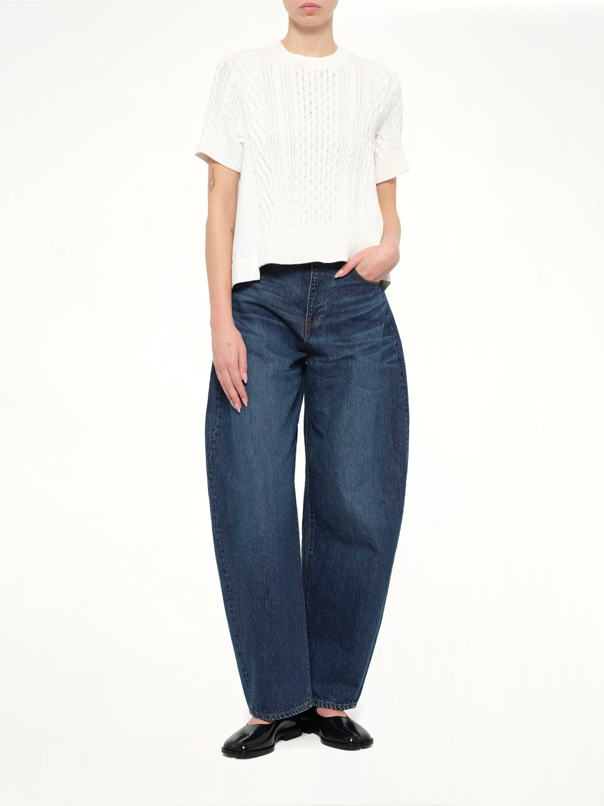 Denim x Cotton Knit Sweater in Off White