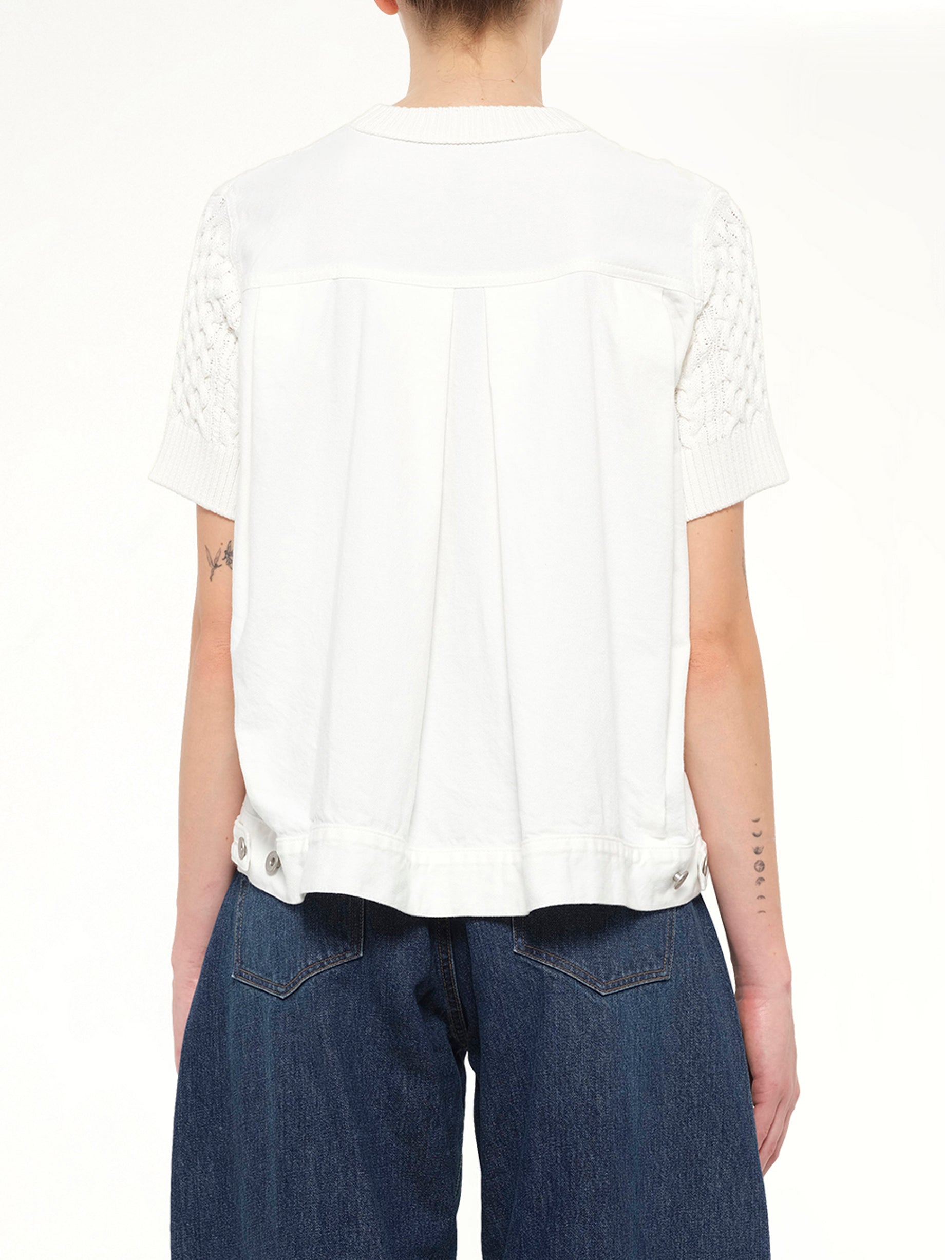Denim x Cotton Knit Sweater in Off White