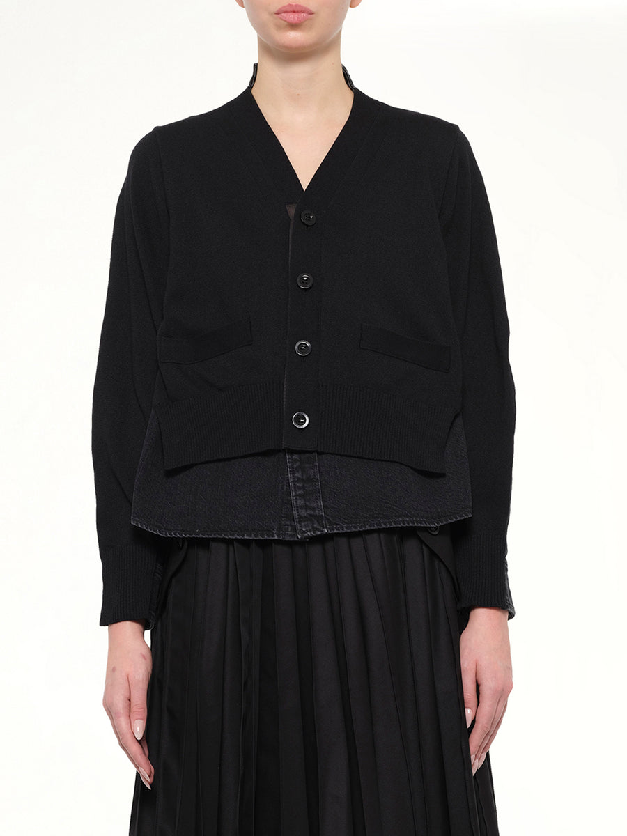 Denim x Knit Cardigan in Black