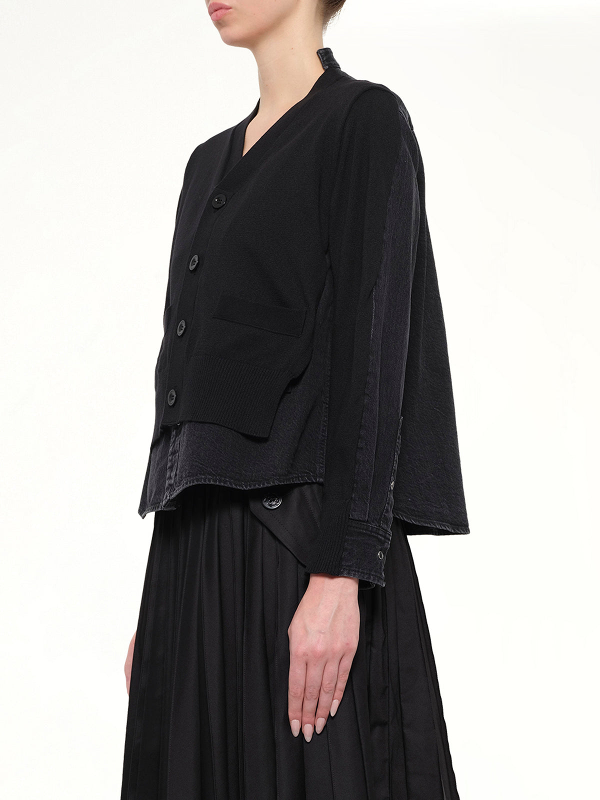 Denim x Knit Cardigan in Black