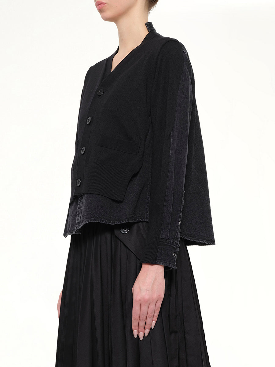 Denim x Knit Cardigan in Black