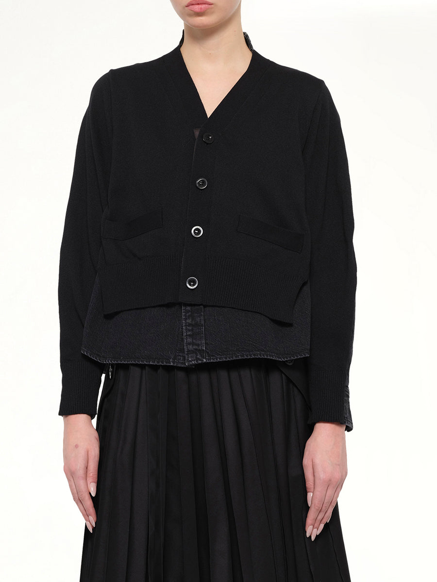 Denim x Knit Cardigan in Black