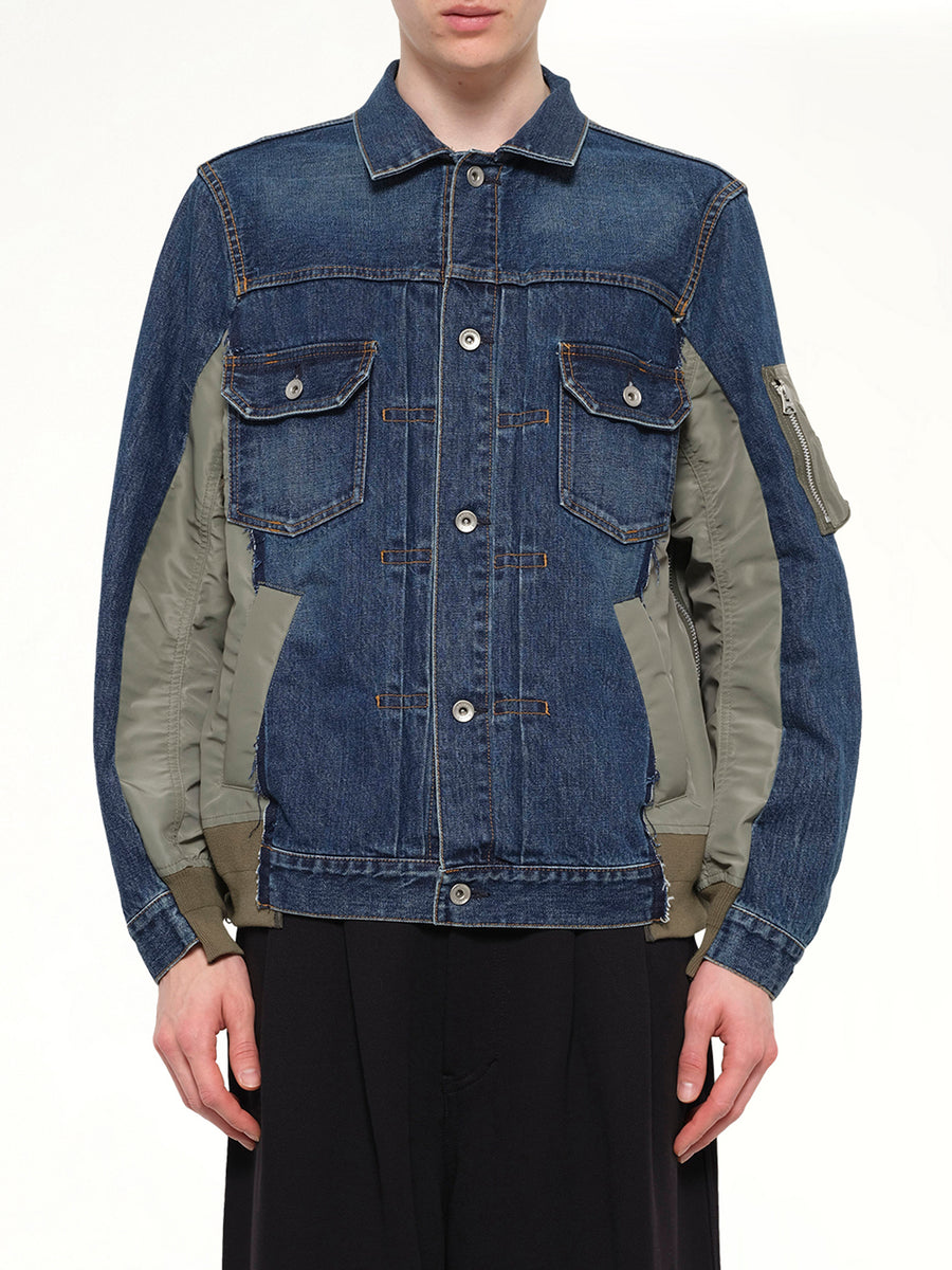 Denim x Nylon Twill Jacket in Blue