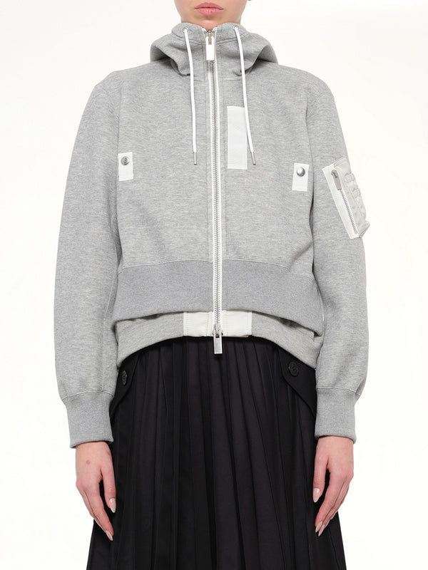 Layered Sponge Sweat x Nylon Twill Hoodie in Light Gray