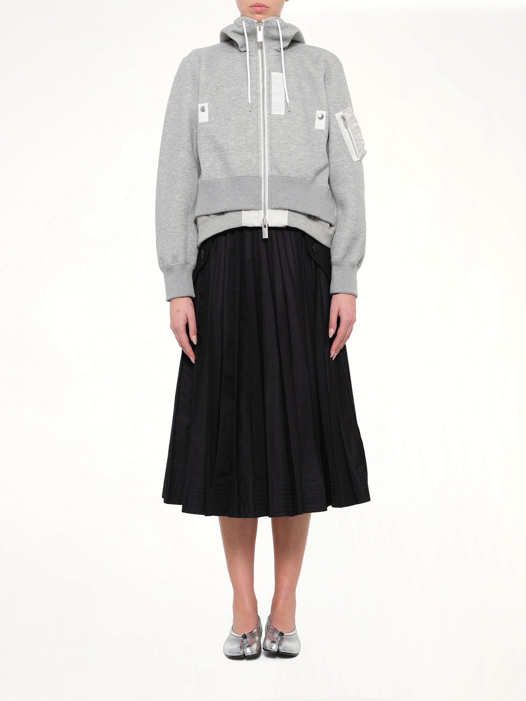 Layered Sponge Sweat x Nylon Twill Hoodie in Light Gray