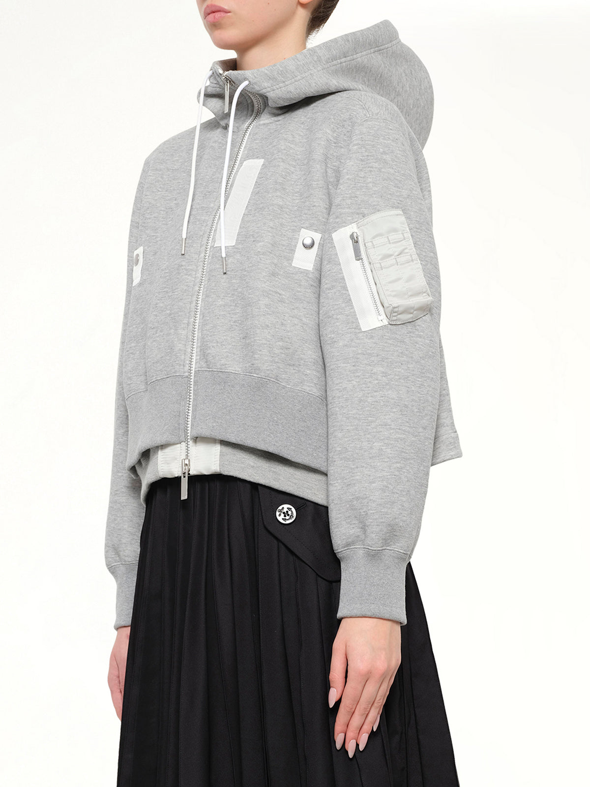 Layered Sponge Sweat x Nylon Twill Hoodie in Light Gray