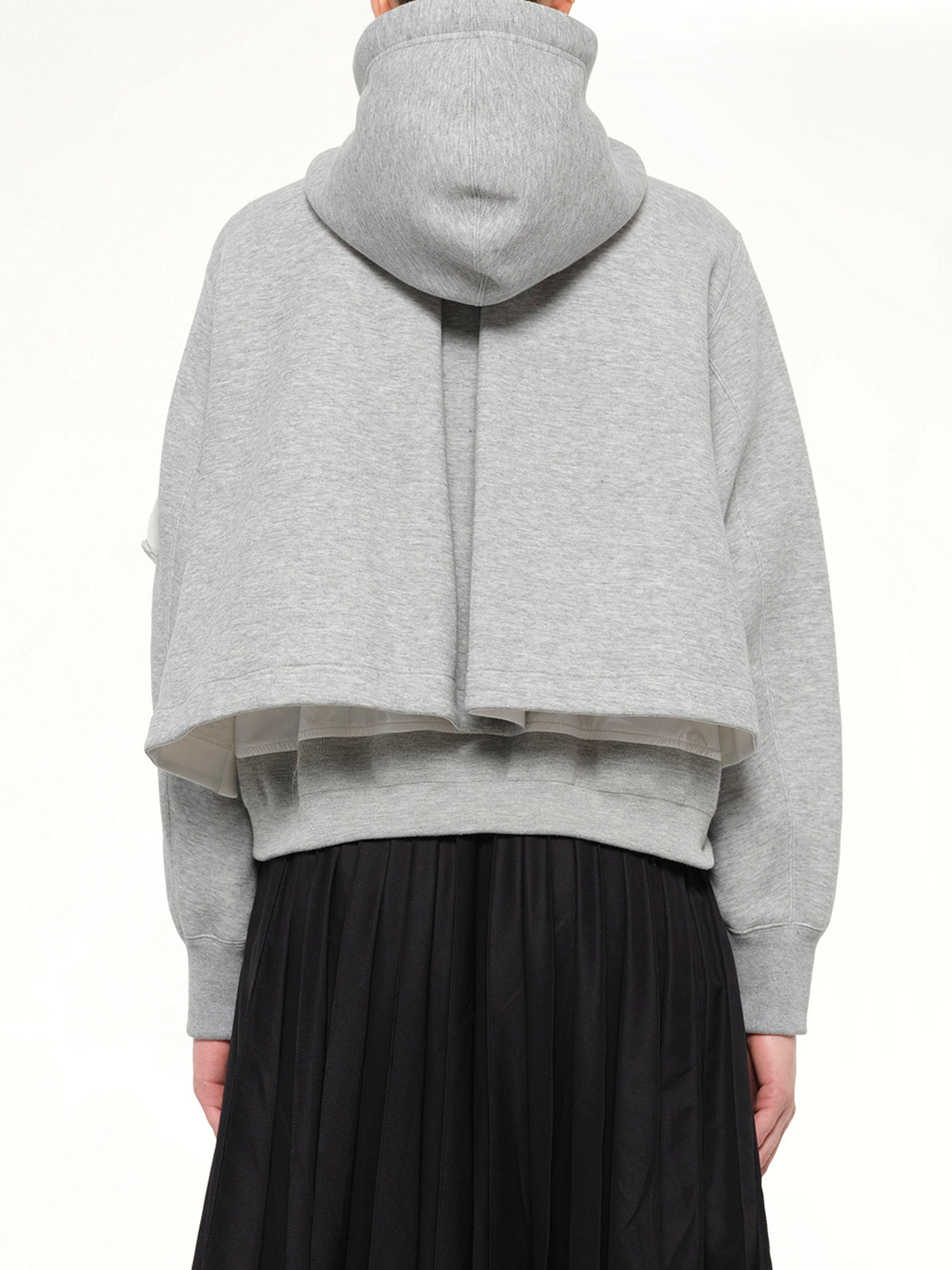 Layered Sponge Sweat x Nylon Twill Hoodie in Light Gray