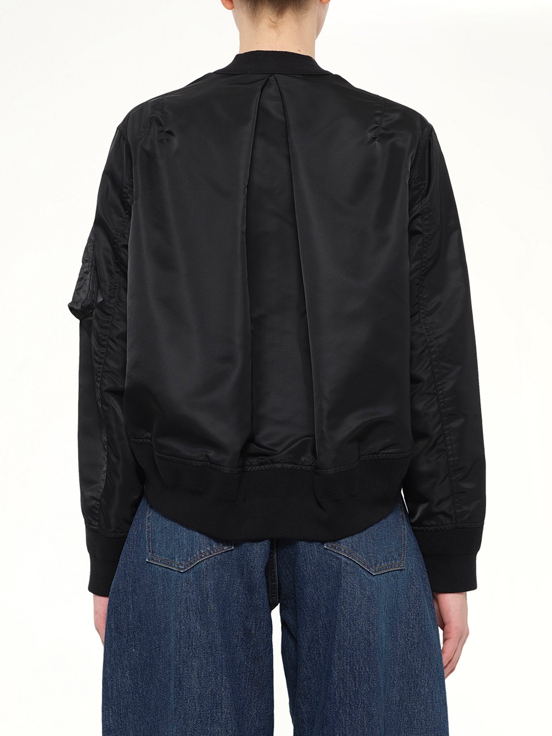 Nylon Twill x Cotton Knit Cardigan in Black