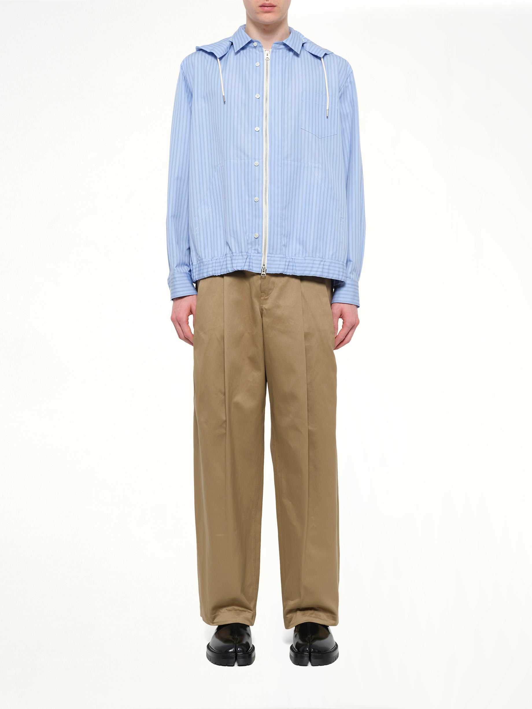 Poplin Hoodie in Light Blue Stripe