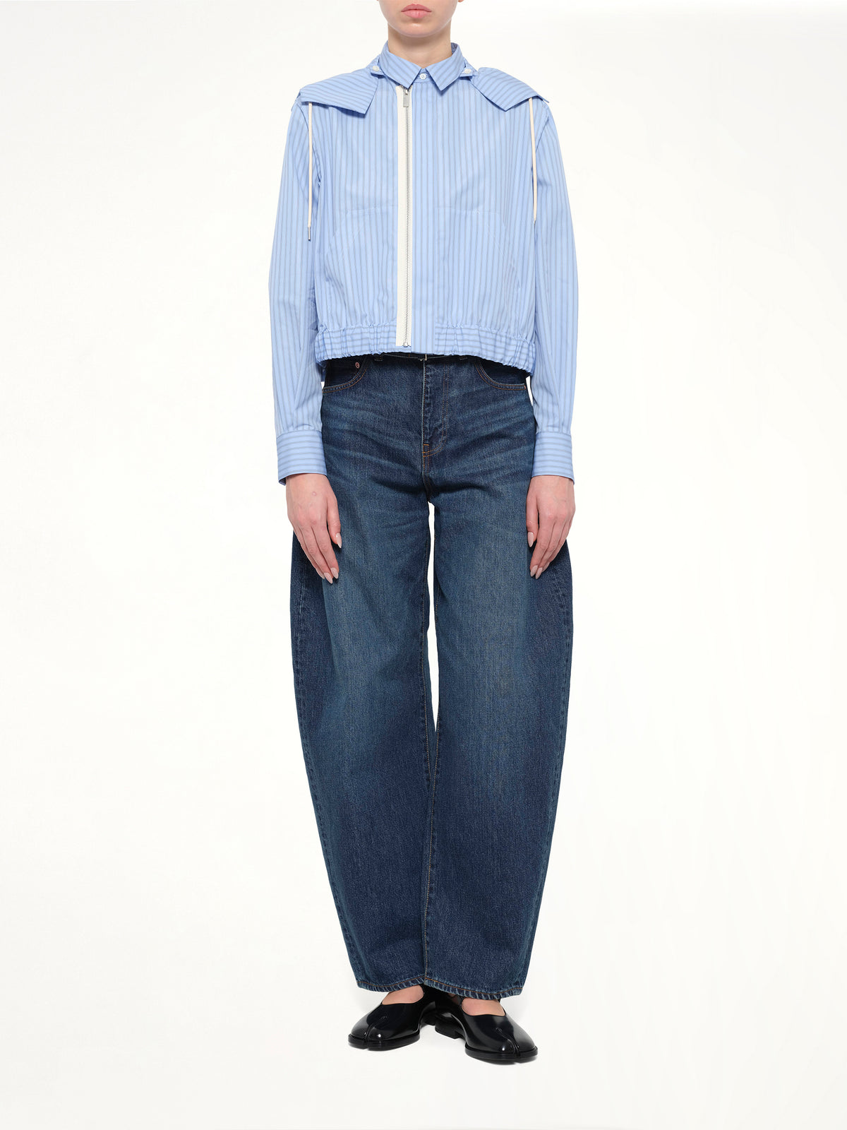 Womens Poplin Hoodie in Light Blue Stripe